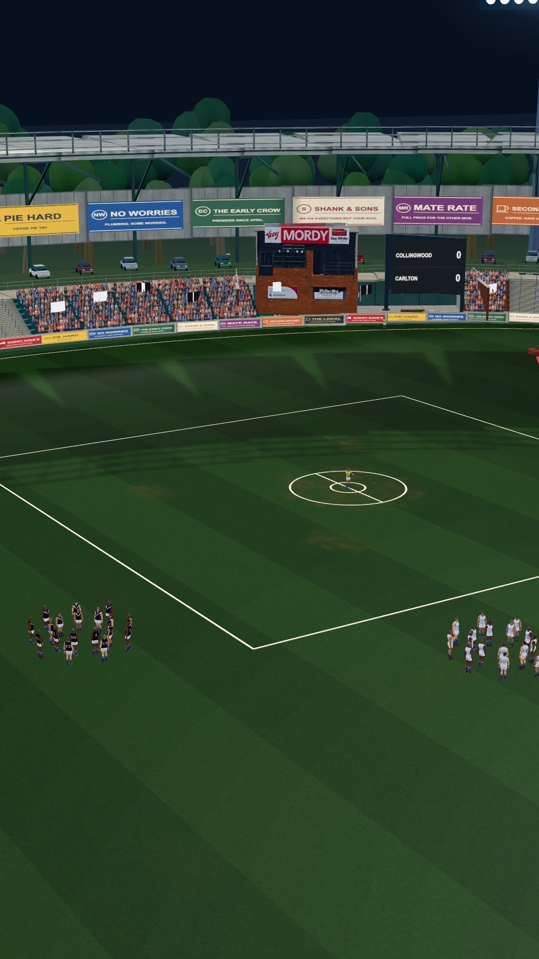 An in-game local footy oval with players and spectators